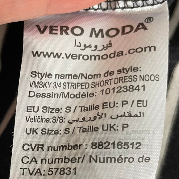 Vero Moda VMSKY 3/4 Sleeve Striped Poly Cotton Short Dress NOOS Blk + Wht Sz S - Picture 8 of 10